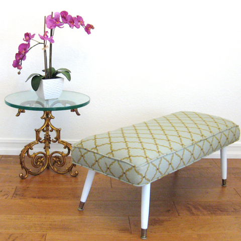 Vintage GEOMETRIC Upholstered MID CENTURY Modern Bench