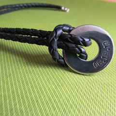Personalized Mens Leather and Washer Necklace -- Name Initials Date